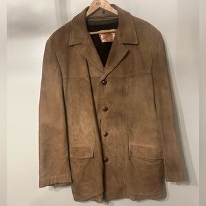 Vintage Brown Suede Leather Jacket Pile Lined Button Front Coat